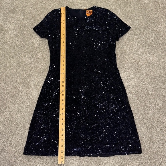 Tory Burch Sequin T-Shirt Mini Dress in Midnight Navy Blue Size Medium EUC - Picture 6 of 10